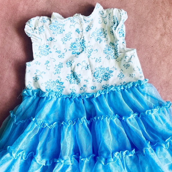 Little Me Blue Floral Print Tulle Skirted Bodysuit - Picture 3 of 7